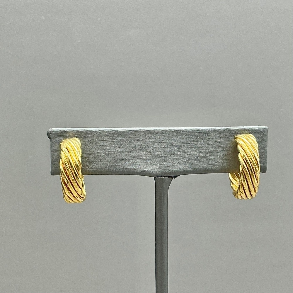 Earrings Women Gold Tone Twisted Rope Textured Screw Back Vintage 0.75 Inch
